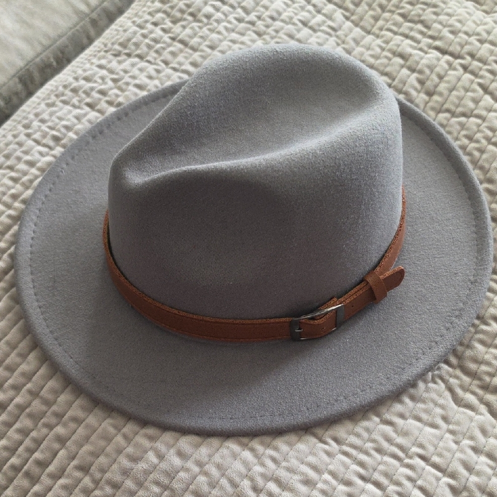 Classic Grey Wool Hat with Brown Band